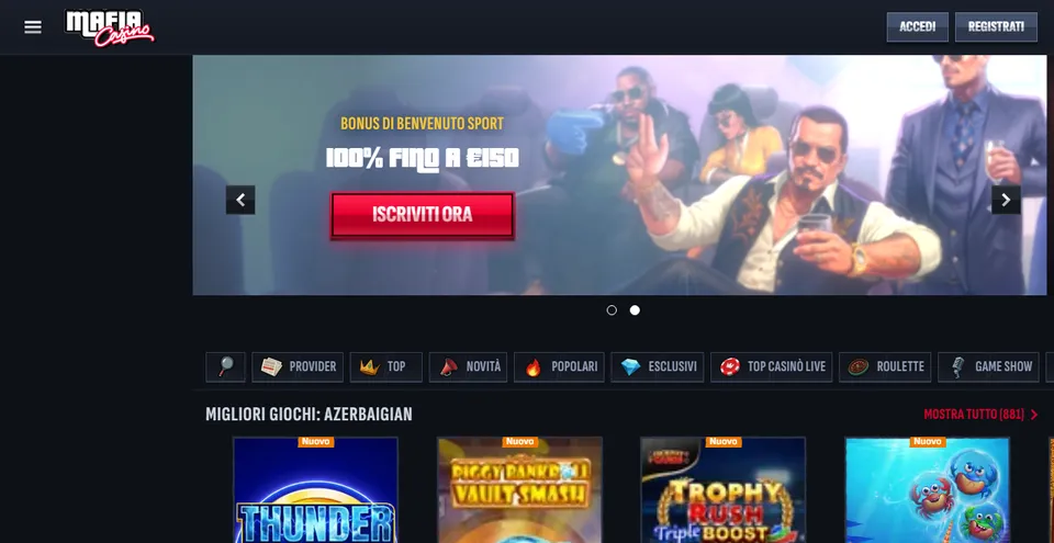 Homepage di Mafia Casino